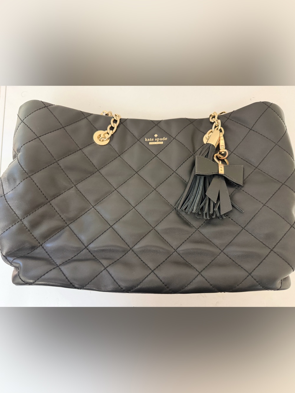 kate spade black quilted leather shoulder bag with gold-tone chain